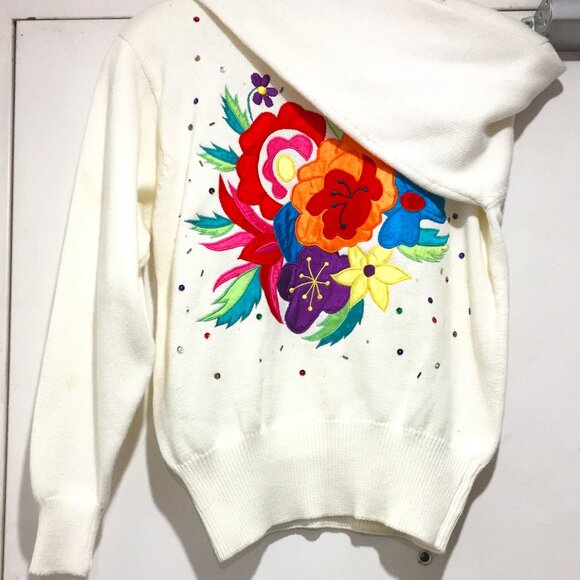 VINTAGE SPANNER IMPORTS KNIT FLORAL PATCHWORK SWEATERS SIZE S - Picture 7 of 11